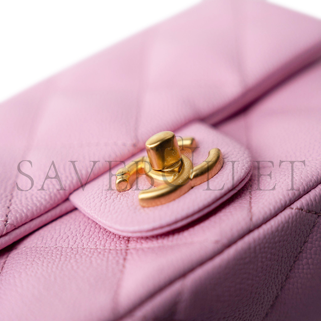 Ch*el pink caviar quilted sweetheart flap gold hardware (20*14*6cm)